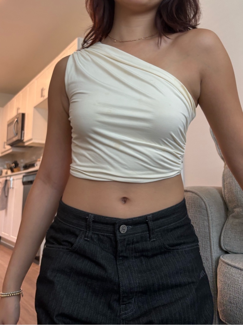 H&M One-Shoulder Cream Crop Top